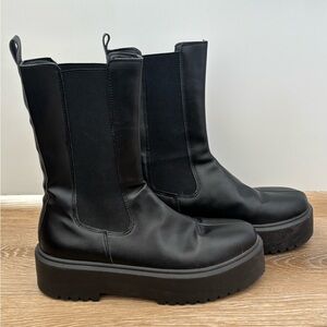 ASOS Black Leather Platform Chunky Chelsea Calf-Length Boots